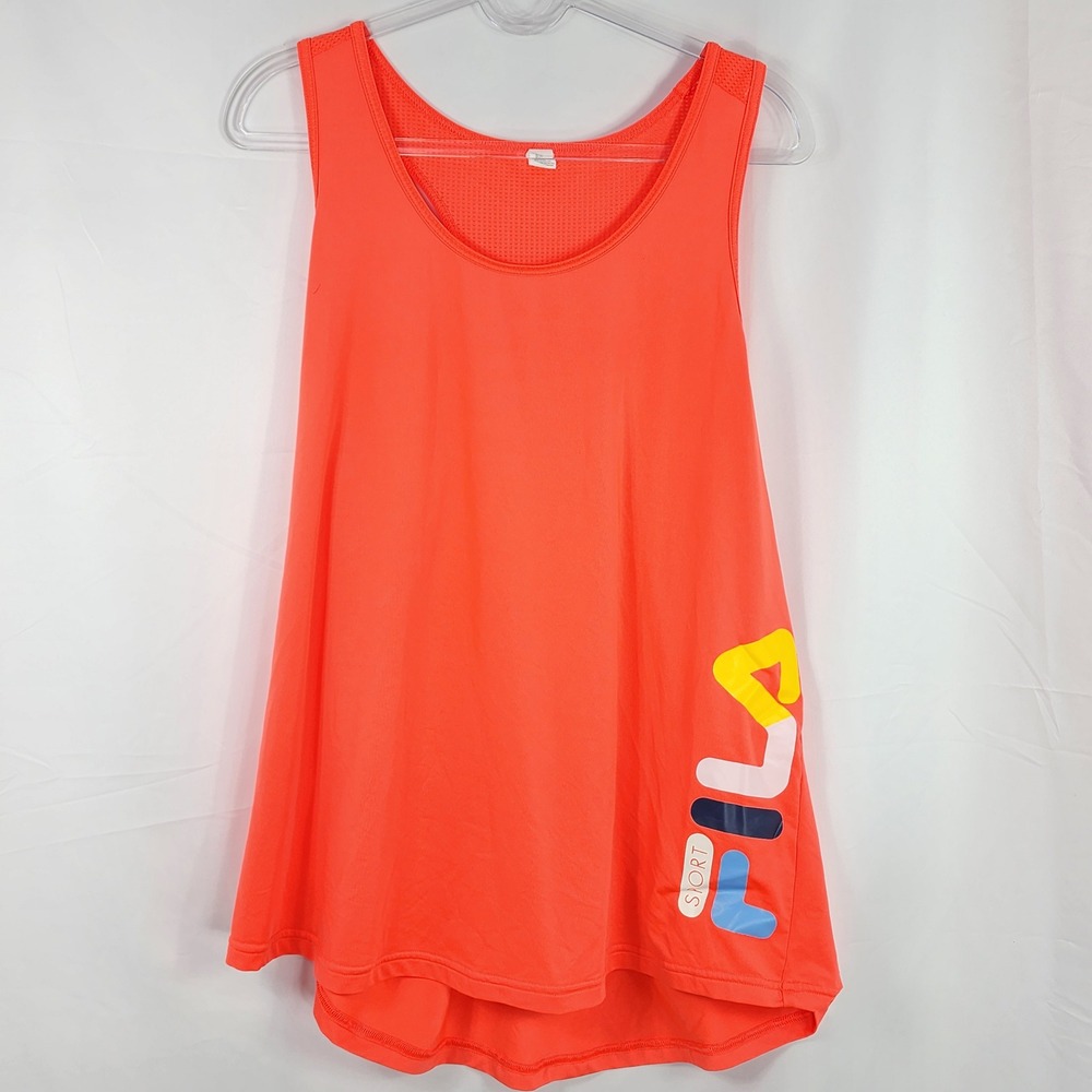 Fila Sport Tank Top Orange Racerback Mesh Inset Athleisure Sporty Womens XL